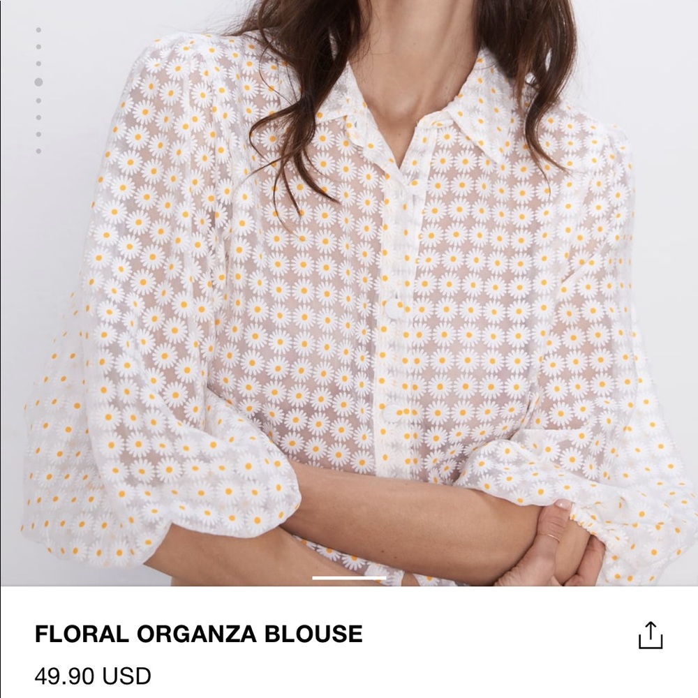 Zara Floral Daisy Organza Big Sleeve Blouse